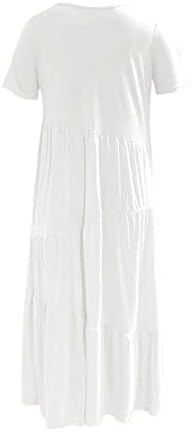 Vestido maxi de túnica feminino vestido de t-shirt casual de manga curta vestido de praia fluxo de uma linha de camada de linha