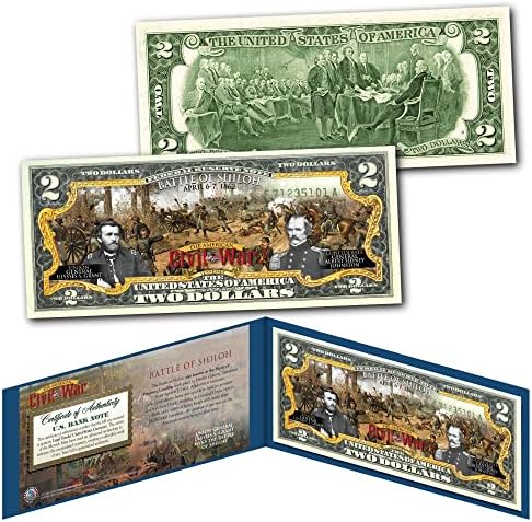 Batalha da Guerra Civil Americana de Shiloh não circulou dois dólares em Display de exibição colecionável de dois dólares e certificado