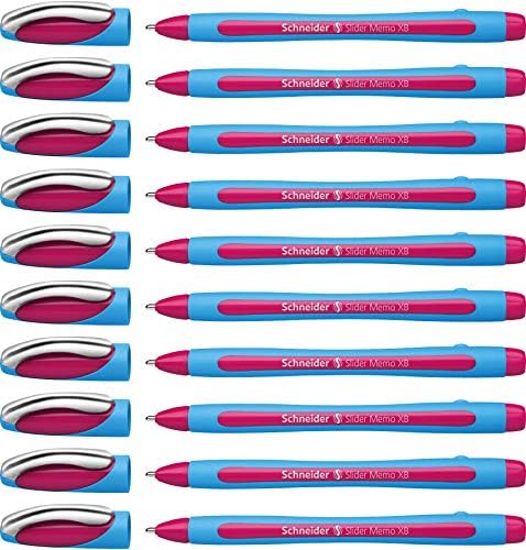Schneider Slider Memorando XB caneta esferográfica, 1,4 mm, barril azul claro, tinta rosa, caixa de 10 canetas