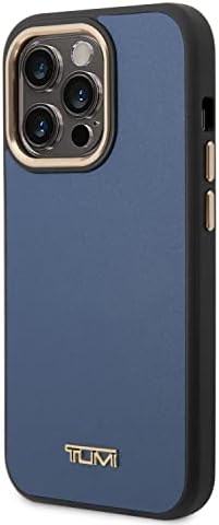 Capa de telefone de Tumi Mobile CG para iPhone 14 Pro na meia-noite azul e ouro rosa, HC Smooth Leather Protective & Durable Caso com fácil encaixe, absorção de choque e logotipo de assinatura