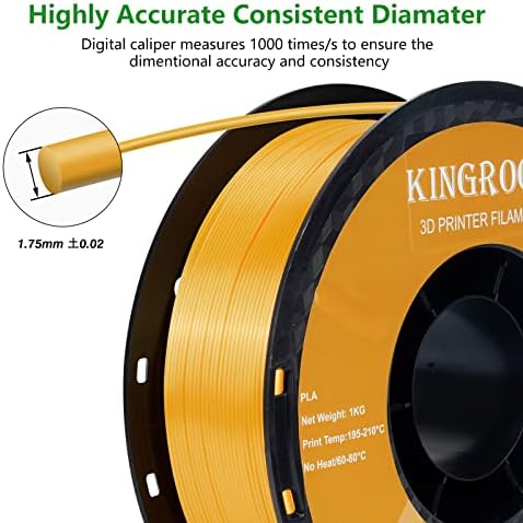 Filamento da impressora 3D de seda PLA, precisão dimensional +/- 0,03 mm, 1 kg de bobo, filamento brilhante 1,75 mm