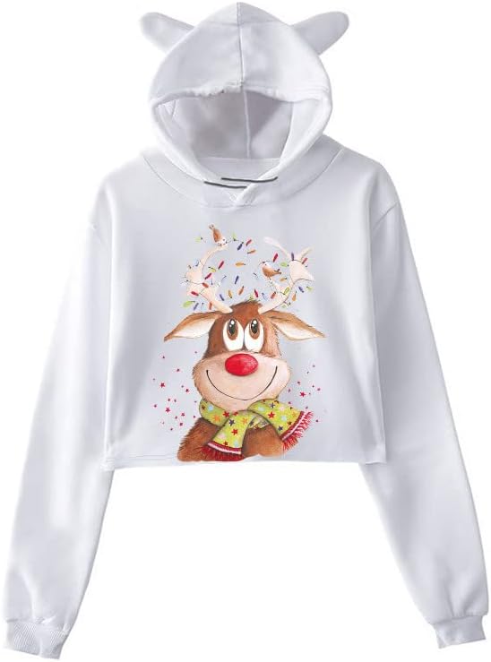 Hoodies cortados de natal para feminino de manga longa para moletons gráficos de flocos de neve