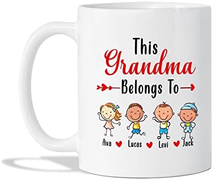 Presente de caneca cerâmica da avó personalizada para avó com nomes - costume Esta avó pertence a xícaras com 4 crianças -