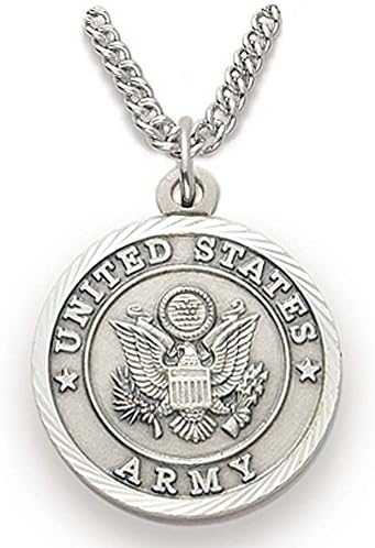 True Faith Jewelry Sterling Silver Silver Estados Unidos Medalha do Exército com São Miguel Saint Arcanjo Colar Pingente, 3/4 de