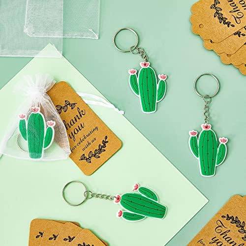 Cacado de cacto Cacto Cacto Decorações de festas com tags de agradecimento e sacos de organza branca para o feijão mexicano Cinco de Mayo Cactus Party Favors