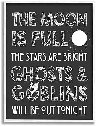 Stuell Industries Moon Is Full Stars são Brright Halloween Phrase White emoldurado Arte da parede, 11 x 14, cinza