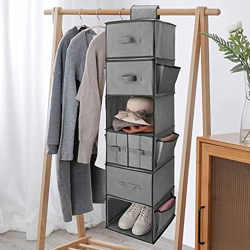 6-Shelves Organizador do armário pendurado, armazenamento de armário pendurado com 5 gavetas diferentes 6 bolsos especiais para quarto de casa, trailer, viveiro de bebês, organização do armário do dormitório