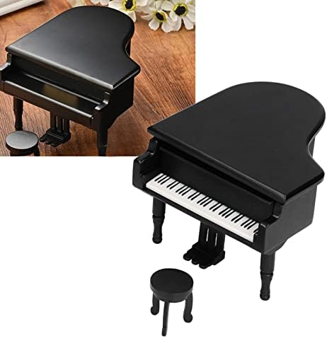 Caixa de música em forma de piano, caixa de piano de piano preto de madeira, ornamento de piano em forma de piano de