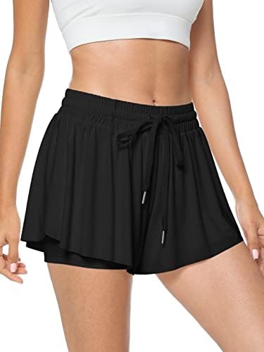 Tarse shorts fluidos, shorts atléticos de borboleta, skorts ondulados para corrida, esportes e recreação verão