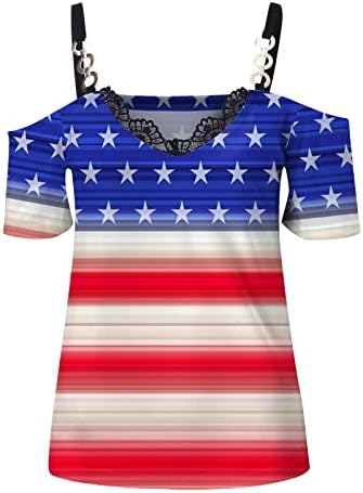 4 de julho Camisetas Mulheres bandeira dos EUA Vandeira de verão curta Manga curta Trepes listras de tie-dye solt Fit Casual Casual