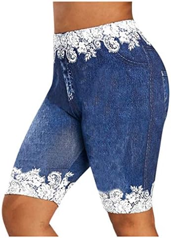 Treino de cintura alta da mulher de altas mulheres GLVSZ rasgou Jean Print Yoga Short