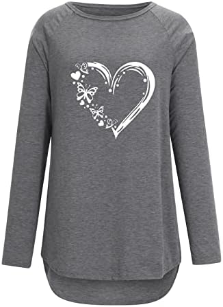 Roupas de namorados para mulheres adoram camisetas gráficas de coração de coração de manga longa camiseta