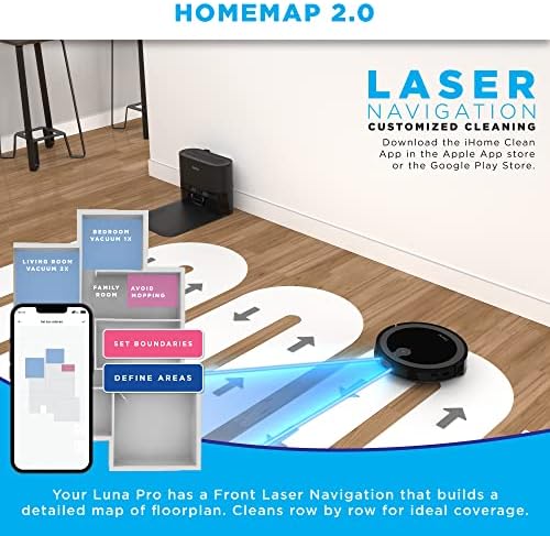 Ihome Autovac Luna Pro 3 em 1 Vacuum de robô e MOP vibratório-Alexa Capável, base automática de Base, autoconfiança