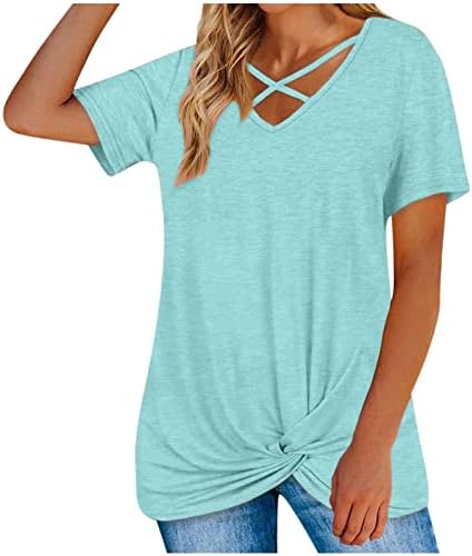 Tripulação de algodão de manga curta De profundidade V Camiseta básica de blusa de brunch para feminino camiseta de outono de verão iw iw