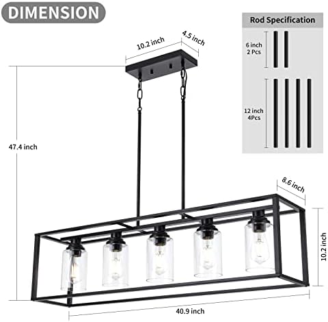 Ilha de cozinha de hogbu Ilha iluminada 5 Light, lustre de fazenda para sala de jantar, luminária de sala de jantar