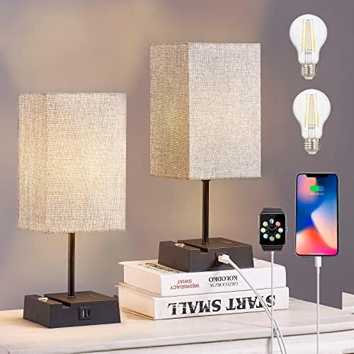 Yunhong Conjunto de 2 luminato de mesa de toque com portas USB A+C e tomada AC e suporte de telefone, lâmpada de cabeceira