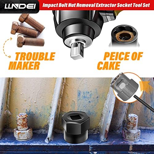 Llndei 52pcs 1/4 Drive Socket Socket Conjunto com catraca e adaptador de 72-dente e conjunto de extrator de parafuso de