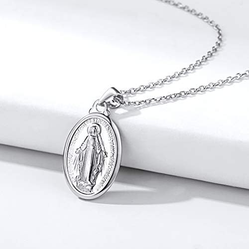 Colar de Virgem Mary Personalizado de Prata Nofade 925 Prata Esterlina Jóias Cristãs Religiosas Medalha Oval Medalha Colar Pingente para Mulheres