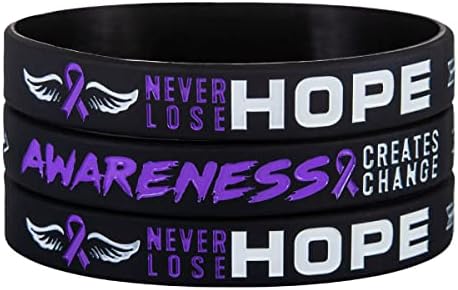 Sainstone Purple Ribbon Consciência de pulseiras motivacionais de silicone com ditado inspirador - nunca perca a esperança,