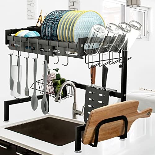 Fashionwu sobre a pia de secagem de prato, um esgotador de prato multifuncional ajustável para organização de bancada de armazenamento