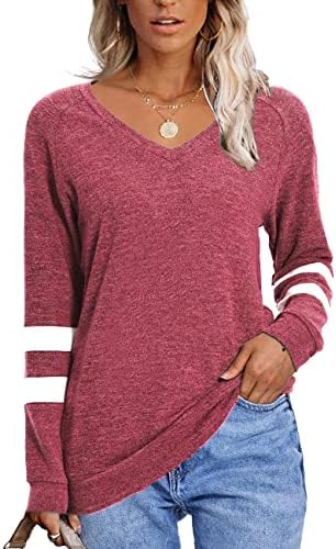 Mixshe feminino tops roupas de cair as camisas de manga comprida v moletons de pescoço túnicas de túnicas casuais camisetas de moda solta