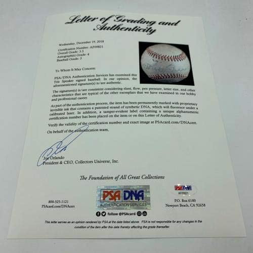 Speaker raro Tris Single assinado Baseball autografado com PSA DNA COA - Bolalls autografados