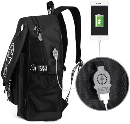 Laptop de mochila luminosa de anime Hipotuo com trava anti-roubo, mochila preta para adolescentes