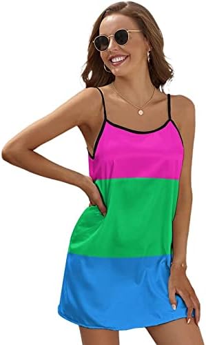 Polysexual Pride Flag LGBT Spaghetti Strap Tank Dress for Womens Boho Tops Club Party Mini Dresses