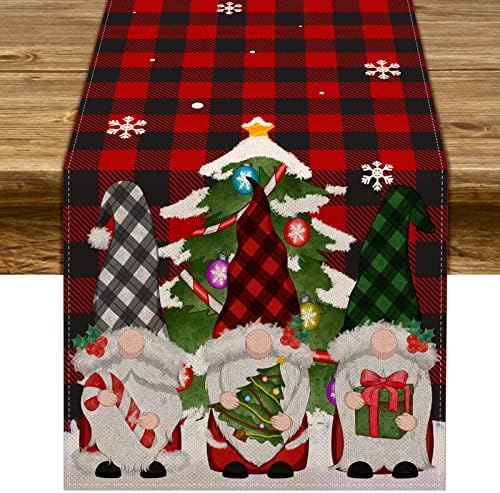 Pudodo Christmas Gnome Table Runner Runner Buffalo Check Check Decoração de Mesa de Natal sueco Decorações de casa de jantar de feriado de inverno