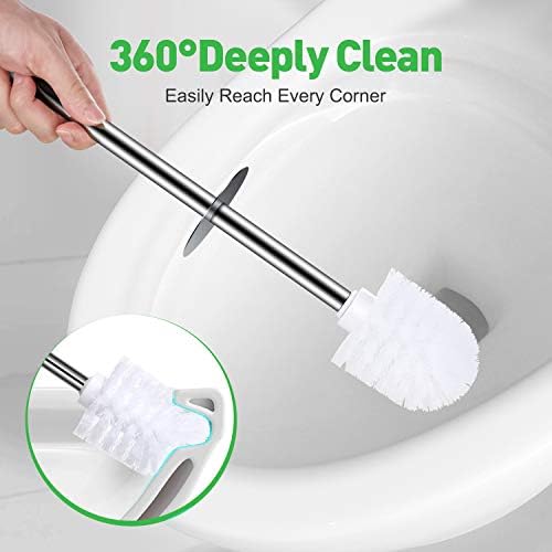 Brush e suporte do vaso sanitário spunko 2 pacote, escova de vaso sanitário wc limpador com 304 maçaneta de aço inoxidável,