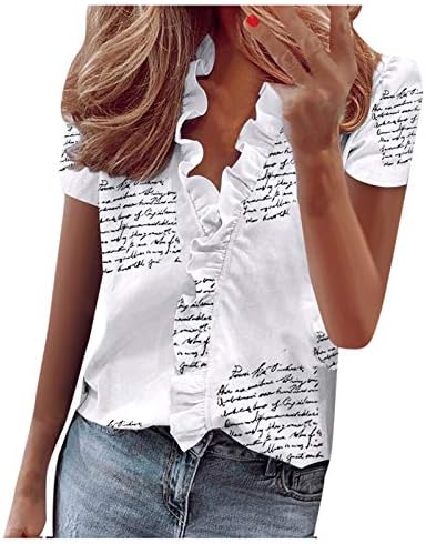 NYYBW Solid Solid Solid Short Feminino Camiseta Casual Ruffle Top Print Summer Summer Fomen's Bouse Tops