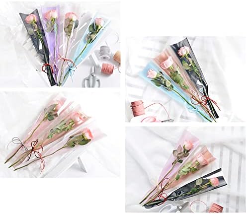 KLVEU 100 PCS Manga de rosa única Sacos de embalagem de rosa única Bolsa de manga de buquê de papel de embrulho de flor única
