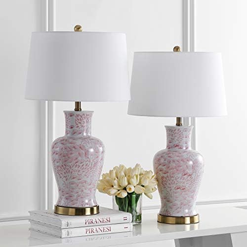 Coleção de iluminação safavieh calli rosa/ branco chinoiserie de 28 polegadas sala de estar de estar em casa mesa de mesa de mesa de