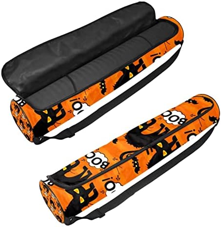 Halloween boo gato saco de transportador de tapete de ioga laranja com alça de ombro ioga saco de ginástica bolsa de praia