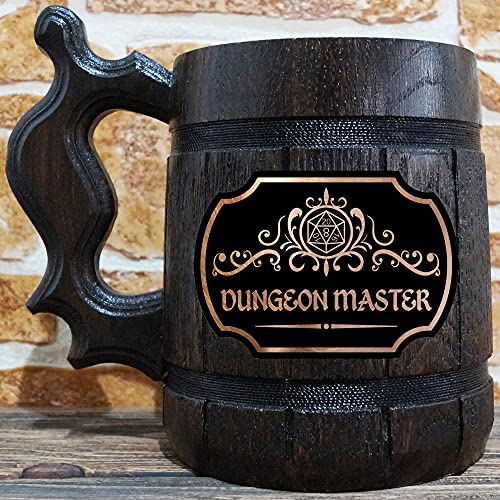 Dungeon Master Beer Caneca, 22 oz, Dungeons and Dragons Gamer Gifts, caneca de cerveja DM, caneca de madeira para jogadores, decoração