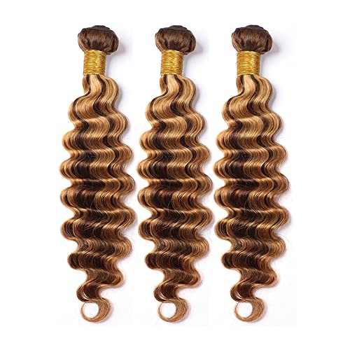 Destaque 4/27 Cabelo de onda profunda 3 Bundles Extensões de cabelo de tecer cabelo 18 20 22 polegadas para mulheres grau