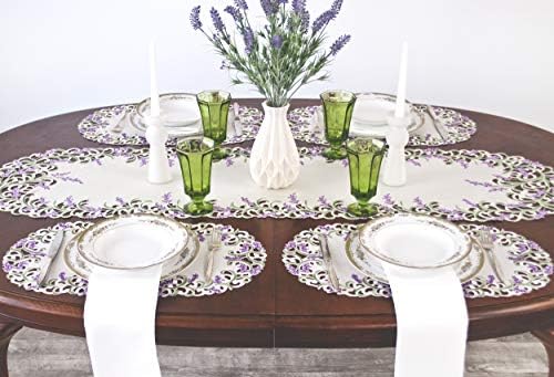 Corredor bordado de mesa de lavanda roxa, lenço de mesa comprido, cachecol de cômoda 16 x 70 polegadas