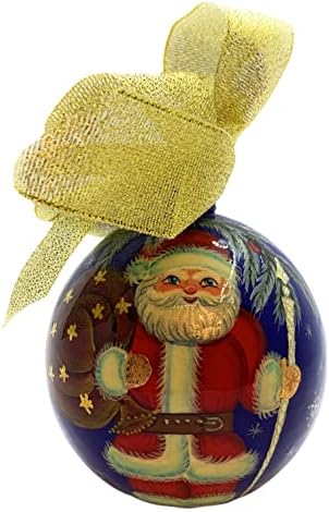 Bola de árvore de Natal pendurada Russa Papai Noel D 3,15 esculpida e pintada por artesãos russos de São Petersburgo.