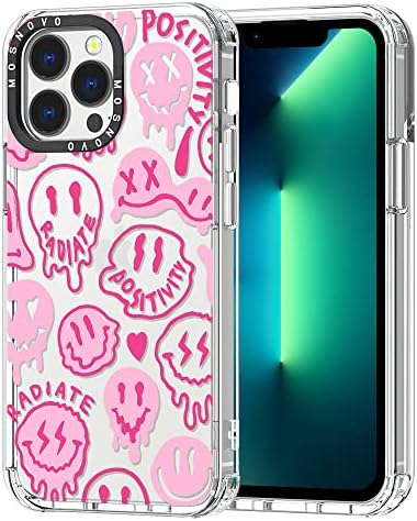 Mosnovo iPhone 13 Pro Case, Positividade de pingos rosa Indiclei sorrisos [impacto buffercherch] Transparente Protective Protective