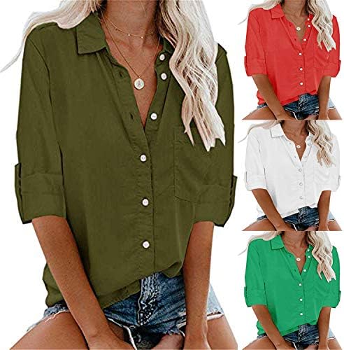 Andongnywell Womens Camisas de manga curta V Botão de colarinho de colar