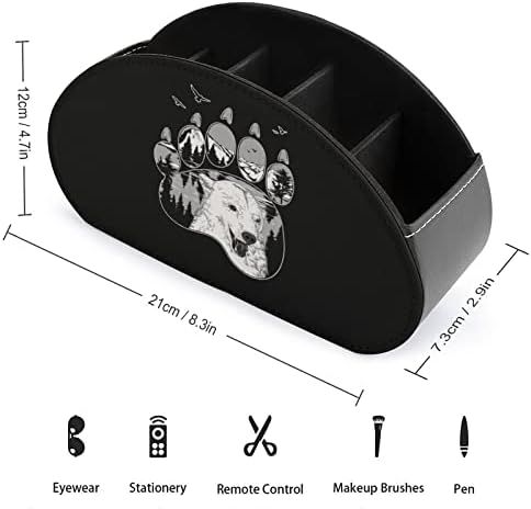 Bear Mountain Paw Remote Control Holder/Caddy/Box/Bandey com 5 Compartamentos PU Organizador de couro com padrão impresso