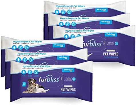Vetnique Furbliss Hygienic Pet Wipes para cães e gatos, limpeza de limpeza e desodorização hipoalergênica lenços espessos com todo