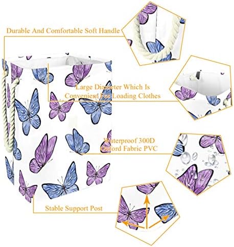 Mapolo Laundry Tester Colorful Butterfly Butterfly roxo dobrável cesto de armazenamento de lavanderia com alças suportes destacáveis