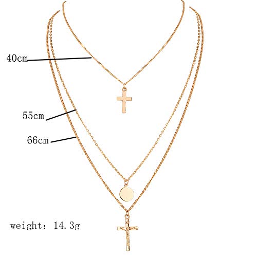 Doubnine Gold Cross Chain Crucifix Colar de multicamadas para mulheres todos os dias jóias religiosas cristãs