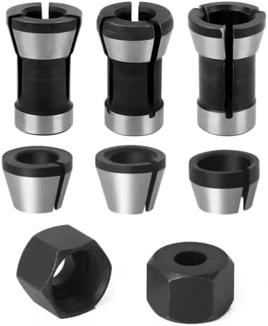 6pcs Router Bit Collet Chuck, adaptador de pinça de aparador de alta precisão, adaptador de braçadeira de apartamento de