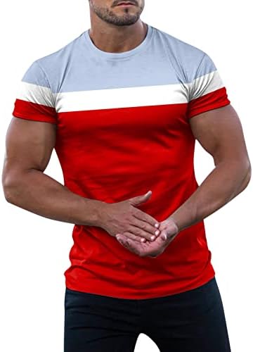 HDDK Mens Summer V pescoço de manga curta Camisetas coloridas Bloco de colorido Tackwork Athletic Sports Sports Slim Fit Muscle Tee Tops