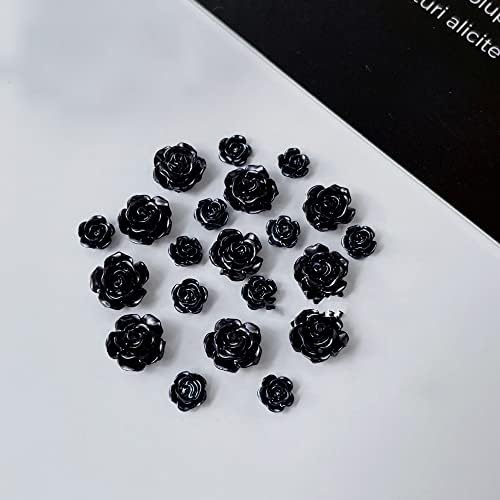 100pcs/lote 3d Camellia unha Charms mixed Design misto Decorações coloridas de artes de arte preta preta de 6/8 mm Manicures Acessórios - Rhinestones e decorações - -)