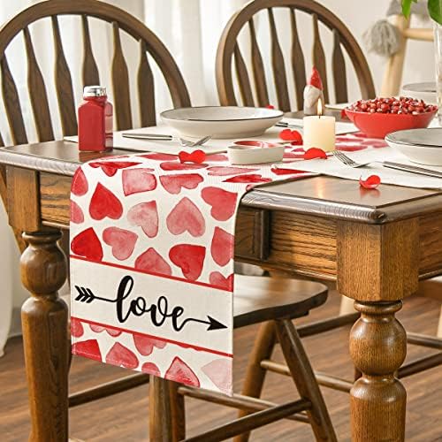 Modo ARTOID Aquarela Coração Arrow Love Runner da mesa de dia dos namorados, Decoração da mesa de jantar de cozinha de feriado