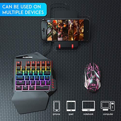 Magegee Teclado de jogo mecânico RGB com uma mão, 35 teclas com fio de retroilumação de arco-íris, interruptores pretos,