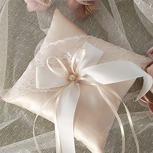 Qxpdd ringue de casamento travesseiro renda de pérola anel de casamento portador de travesseiro decorativo almofada para festa de